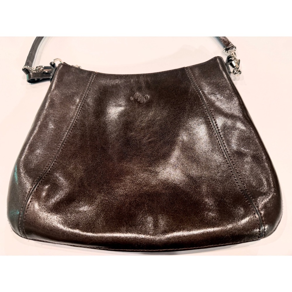 Vintage Monsac Chocolate Brown Glossy Leather Shoulder Bag Purse Y2K NWOT